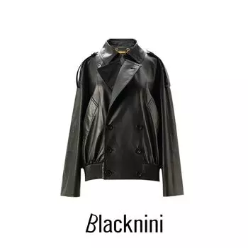 Blacknini Yinhuafu/Earl Italy Jinkou Napa Cowhide L0ew * Luxury Brand Leather Coat Black S