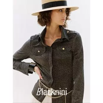 Blacknini Yinhuafu/ Good Times Italy Em Luxury Brand Homologous Gold and Silver Silk Double-sided Knitted Shirt Black Gold XS
