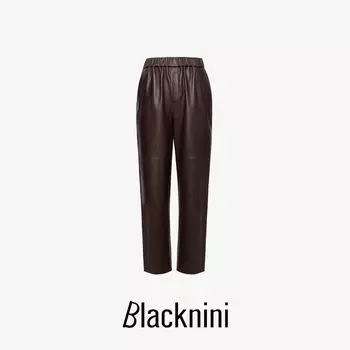 Blacknini Yinhuafu Ultra-Thin Elastic Waist Stretch Goatskin Skinny Jeans Leather Pants Curry S