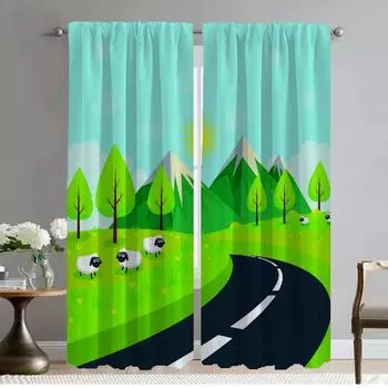 Blackout Curtain for Room 2 Panel City Road Cartoon Modern Living Room Curtains 2 Pieces Home Interior Curtains Shades Partition W50xH70cmx2pcs-CL