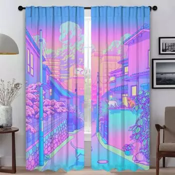 Blackout Curtain for Room 2 Panel City Pop Partition Curtains for Bedroom Home Interior Curtains Halloween Decoration Shades W50xH70cmx2pcs-CL