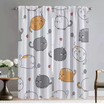Blackout Curtain for Room 2 Panel Kawaii Fat Cat Tulle for Bedroom Anti-mosquito Curtains Shades Partition Halloween Decoration W50xH70cmx2pcs-CL