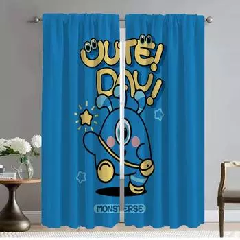 Blackout Curtain for Room 2 Panel Kawaii Monster Curtains for Bedroom Home Interior Curtains Halloween Decoration Shades Living W50xH70cmx2pcs-CL