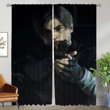 Blackout Curtain for Room 2 Panel Leon-Kennedy Tulle for Bedroom Halloween Decoration Shades Partition Home Interior Curtains W50xH70cmx2pcs-CL