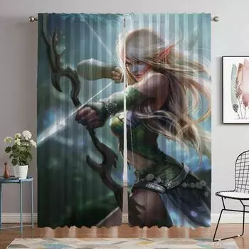 Blackout Curtains 2 Pieces Female Elf Tulle for Bedroom Modern Living Room Curtains Partition Window Curtain Shades Kitchen Home W50xH70cmx2pcs-CL