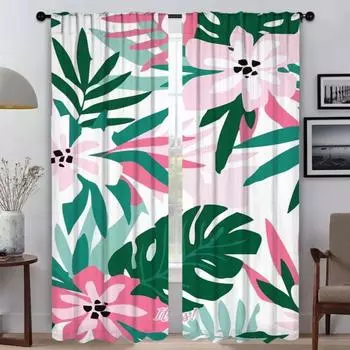 Blackout Curtains 2 Pieces Leaf and Flowers Home Interior Curtains for Camera Window Curtain Living Room Curtain Shades Kitchen W50xH70cmx2pcs-CL