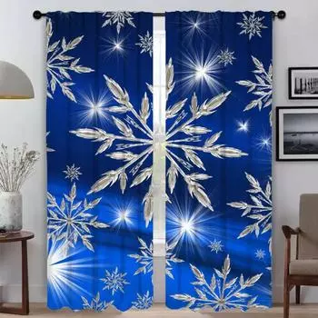 Blackout Curtains 2 Pieces Snowflake Window Curtain for Room 2 Panel Halloween Decoration Shades Tulle for Bedroom Partition W50xH70cmx2pcs-CL