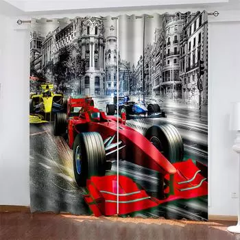 Blackout Curtains 3D Printed Racing Car Curtains Bedroom Livingroom Window Curtain for Home Decor W132cm x H160cm&Hook