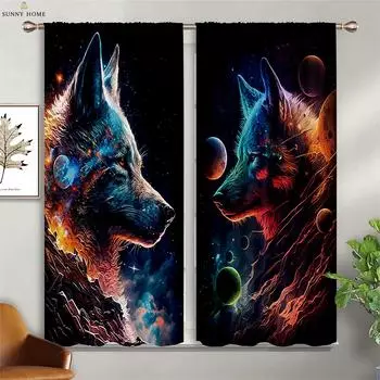 Плотные теплоизоляционные шторы Dream Starry Sky Wolf Print Curtains Детская комната Гостиная Уличные декоративные шторы W100xH130(CM) folio&Rod pocket