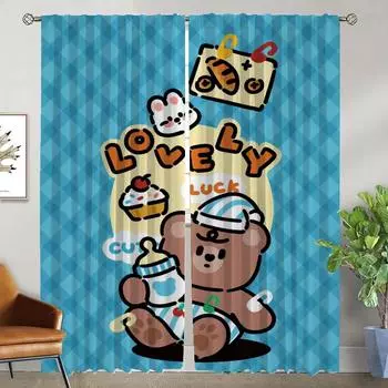 Blackout Kitchen Curtains Child Room Bear Partition Home Interior Curtains for Camera Window Curtain Shades Halloween Decoration W50xH70cmx2pcs-CL