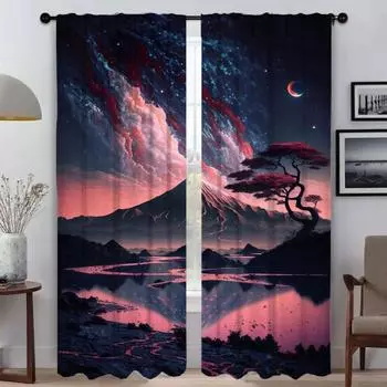 Blackout Kitchen Curtains Child Room Japan Style Curtains for Bedroom Window Curtain Shades Halloween Decoration Partition Panel W50xH70cmx2pcs-CL