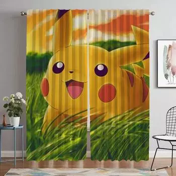 Плотные кухонные шторы для спальни Пикачу, оконные шторы для комнаты, 2-х панельные шторы, шторы для домашнего интерьера, перегородки для гостиной W50xH70cmx2pcs-CL