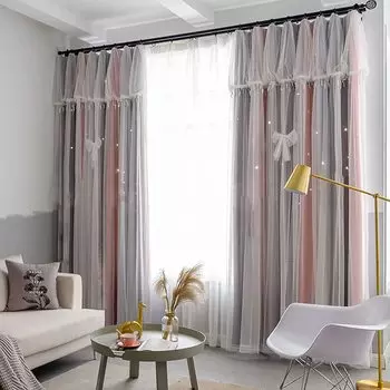 blackout lace 100cm wide x 220cm set of openwork star suitable for all perfect for living and Includes adjustable Princess-style curtains, ready-made, розовый