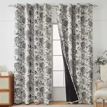 Blackout Luxury Curtains, Thermal Insulated Grommet Top Retro Pattern Design Drapery for Bedroom and Living Room 140*160cm