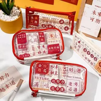 Благоприятная китайская идиома-карандаш, новогодний стиль, привлекательный пенал из ПВХ для студентов 4
