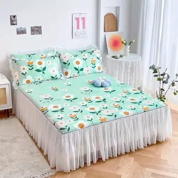 Благоприятное для кожи покрывало на кровать, шифоновое покрывало с принтом, три предмета, двустороннее, комплект с юбкой размера «queen-king-size», покрывало для кровати принцессы 3 Pcs 120x200cm