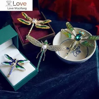 Благородная ретро-брошь ручной работы в виде стрекозы, эмалевая женская брошь для свадебной вечеринки, броши для украшения на корсаже в виде животного со стразами