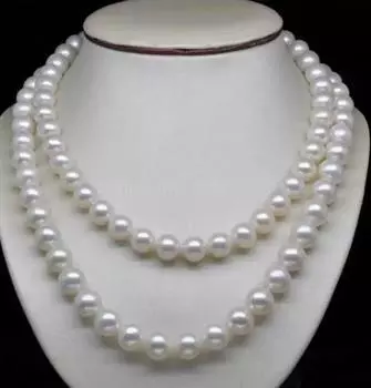 Благородный женский подарок 48-ДЮЙМОВАЯ ЗОЛОТАЯ ЗАСТЕЖКА ОГРОМНОЕ 32-дюймовое натуральное огромное белое жемчужное ожерелье 9,5-10 мм