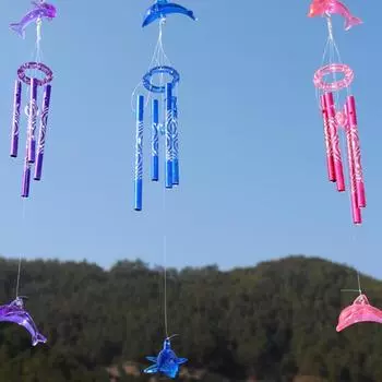 Благословенный подарок, 3 цвета, хрустальный колокольчик с дельфином, домашний сад, 4 металлические трубки, колокольчик ветра фиолетовый