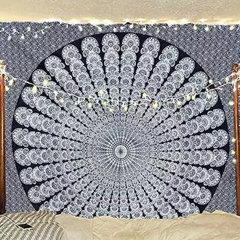 Благословите международную индийскую хиппи богемную психоделическую мандалу настенное постельное белье гобелен Medium черный белый