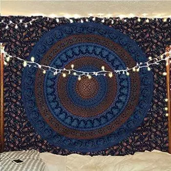 Благословите международную индийскую хиппи богемную психоделическую мандалу настенное постельное белье гобелен Poster синий/золотой