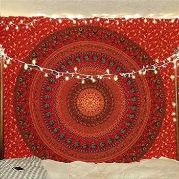 Благословите международную индийскую хиппи богемную психоделическую мандалу настенное постельное белье гобелен Poster золотистый/красный