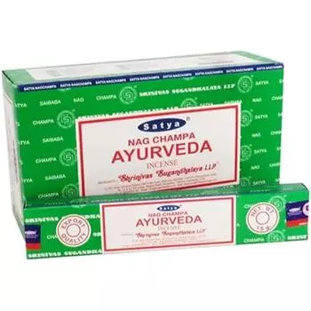 Благовония Satya Nag Champa Ayurveda Agarbatti 180 граммов в коробке | 12 упаковок по 15 граммов в коробке | Экспортное качество коричневый