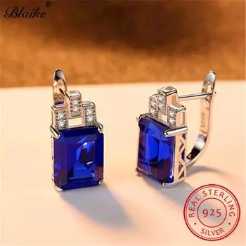 Blaike 100% Solid S925 стерлингового серебра кольца серьги квадратные зеленые/голубые циркониевые висячие серьги женские изумрудные камни по месяцу рождения ювелирные изделия зелёный