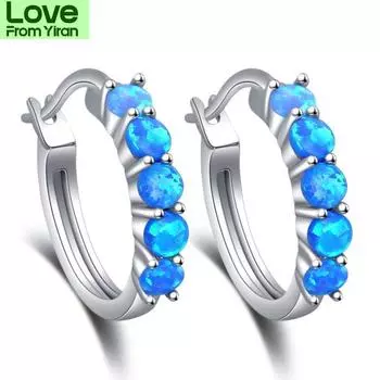 Blaike 925 стерлингового серебра круглые серьги-кольца для женщин синие / белые огненные опаловые серьги радужного камня круг пирсинг ушей ювелирные изделия