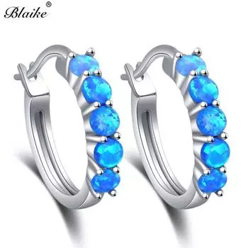 Blaike, круглые серьги-кольца из стерлингового серебра 925 пробы для женщин, синие/белые серьги с огненным опалом, круглые серьги с радужным камнем, пирсинг, украшения для ушей