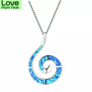 Blaike Ocean Blue White Fire Opal Conch Подвеска Волна Ожерелья Для Женщин 925 Серебро Спираль Чокер Женские Ювелирные Изделия