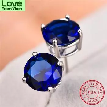 Blaike Real S925 стерлингового серебра круглые серьги-гвоздики для женщин мужчин черный зеленый синий желтый розовый фиолетовый циркон радужные серьги