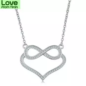 Blaike Роскошные ожерелья с подвеской в форме сердца и знаком бесконечности для женщин из стерлингового серебра 925 пробы с белым цирконием и кристаллами, женские цепочки с фианитами