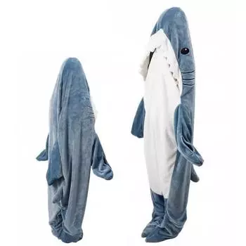 Blanket Shark Hoodie Super Soft Cozy Flannel Wearable Blanket Sleeping Bag Blue gray,170cm/66.93in