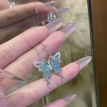 Бледно-зеленая подвеска в виде бабочки, ажурное ожерелье в виде бабочки зелёный