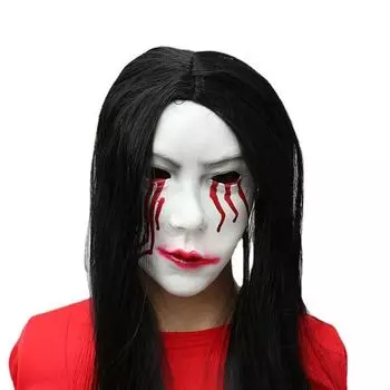 Bleeding Sadako Eye Mask Wig Cosplay Ghost Halloween Party Stage Performance