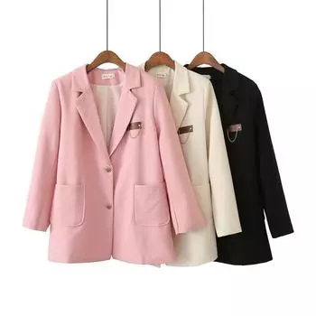 Блейзер для женщин, одежда больших размеров, осенний элегантный шикарный пиджак с воротником по фигуре, модный L чёрный