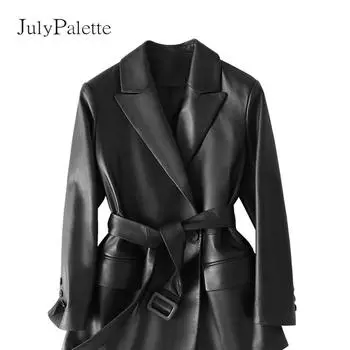 Блейзер из овчины, новый женский двубортный ремень из натуральной кожи, женская куртка из овчины M чёрный