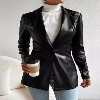 Блейзер кожи овечки женщин Нуры черный, блейзер офисной одежды повседневный кожаный XS чёрный