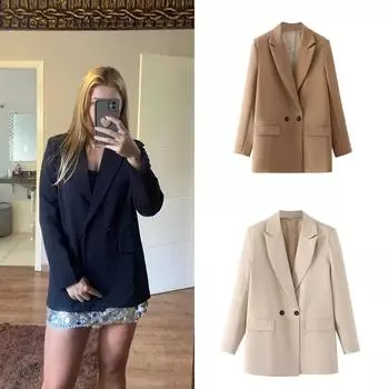 Блейзер женский черный бежевый хаки синий зеленый серый женское пальто модная офисная одежда женские блейзеры куртка верхняя одежда 2024 S абрикосовый