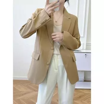 Блейзер женский новый весенний темпераментный дизайн высокого класса нишевый корейский вариант ретро маленький повседневный костюм S хаки