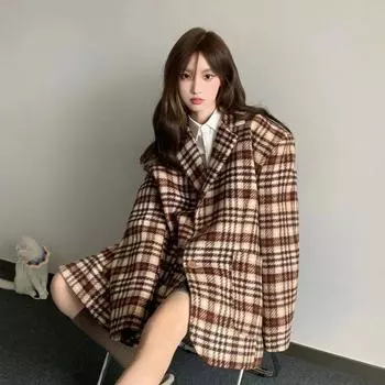 Блейзер женский осенне-зимний утепленный модный свободный тонкий повседневный пиджак универсальный удобный твидовый пиджак S