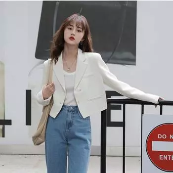 Блейзер женский весна и осень новый маленький высококачественный дизайн нишевый белый короткий костюм S белый