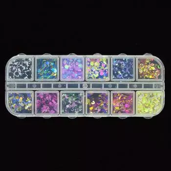 Блеск для дизайна ногтей Blueberry Lady, 12 сеток, зеркальные смешанные круглые блестки, украшения «сделай сам» 4#