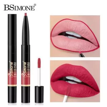 Блеск для губ 2-в-1 Водостойкий матовый бархатный двусторонний карандаш для губ