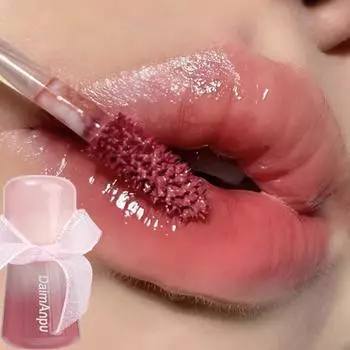 Блеск для губ Cute Bow, стойкий зеркальный блеск для губ на водной основе, блестки, увлажняющая помада, кристально-желейный оттенок для губ, корейская косметика для макияжа