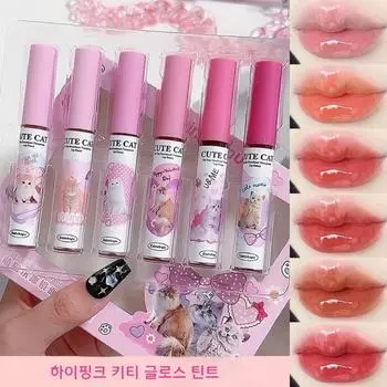 Блеск для губ High Pink Kitty Tint. Влажная и прозрачная глянцевая губная помада, набор из 6 предметов, H117, 1 набор.