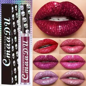 Блеск для губ Skull - Стойкая, увлажняющая жидкая помада для всех типов кожи, сияющий макияж для взрослых, легкий - Разнообразная упаковка 01