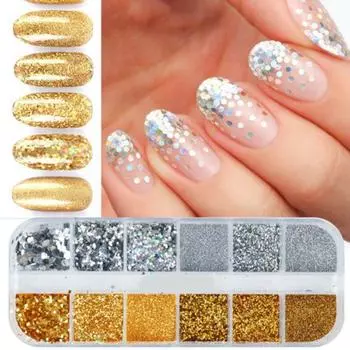 Блеск для ногтей, нерегулярная ультратонкая голографическая 12 сеток, блестящая пудра для ногтей, принадлежности для дизайна ногтей A