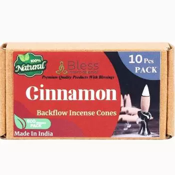 Bless-International Cinnamon-100%-Natural-Inceance-Backflow-Cones-for-Waterfall-Handmade-Organic-Chemicals-Free-для-Очищения-Расслабления-Позитива Pack of 10 Cones